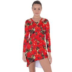 Columbus Commons Red Tulips Asymmetric Cut-out Shift Dress by Riverwoman