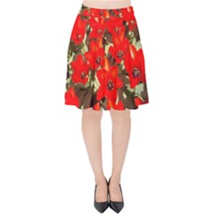 Columbus Commons Red Tulips Velvet High Waist Skirt by Riverwoman