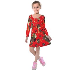 Columbus Commons Red Tulips Kids  Long Sleeve Velvet Dress