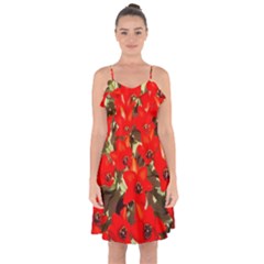 Columbus Commons Red Tulips Ruffle Detail Chiffon Dress by Riverwoman