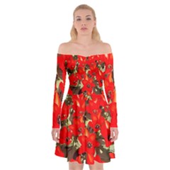 Columbus Commons Red Tulips Off Shoulder Skater Dress by Riverwoman