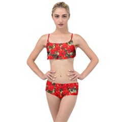 Columbus Commons Red Tulips Layered Top Bikini Set