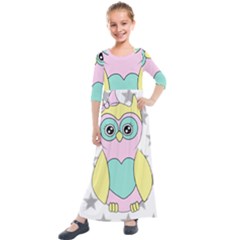 Sowa Child Owls Animals Kids  Quarter Sleeve Maxi Dress by Sapixe