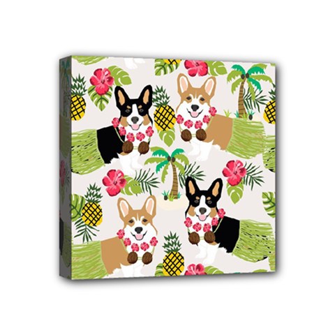 Corgis Hula Pattern Mini Canvas 4  X 4  (stretched) by Sapixe