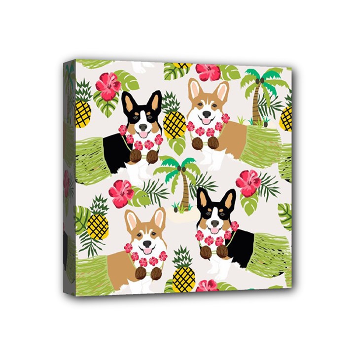 Corgis Hula Pattern Mini Canvas 4  x 4  (Stretched)