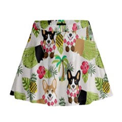 Corgis Hula Pattern Mini Flare Skirt by Sapixe