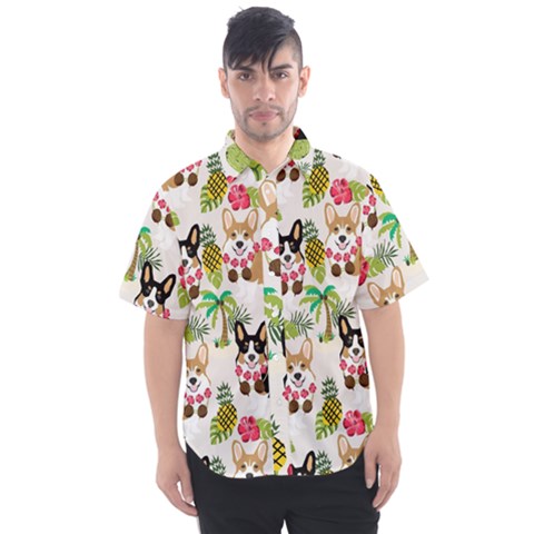 Corgis Hula Pattern Men s Short Sleeve Shirt by Sapixe