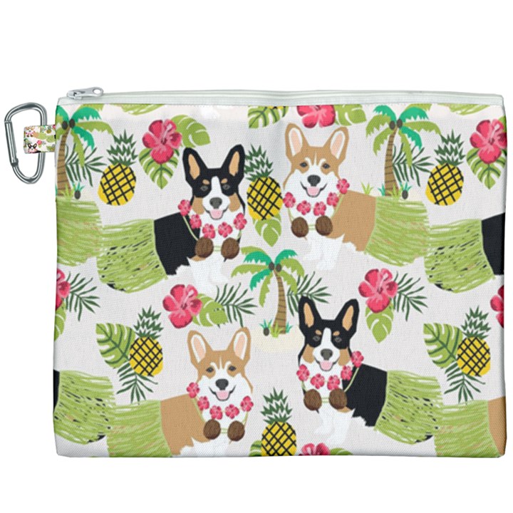 Corgis Hula Pattern Canvas Cosmetic Bag (XXXL)