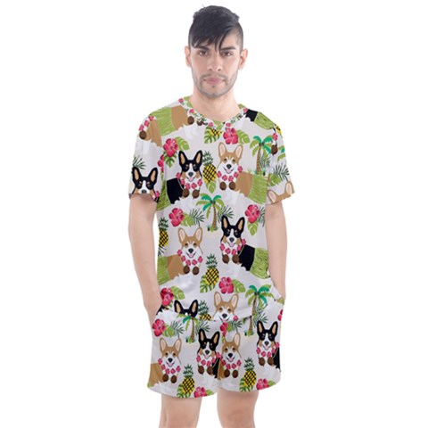 Corgis Hula Pattern Men s Mesh Tee And Shorts Set by Sapixe