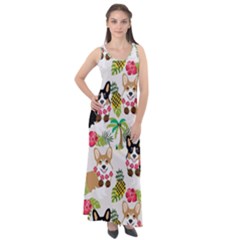 Corgis Hula Pattern Sleeveless Velour Maxi Dress