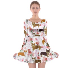 Corgis Corgi Pattern Long Sleeve Skater Dress by Sapixe