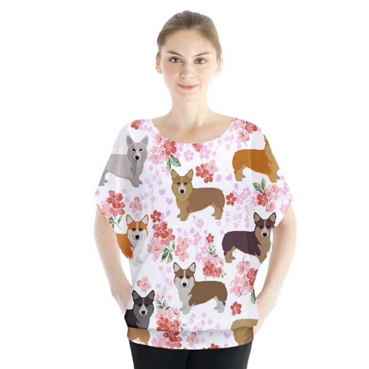 Corgis Corgi Pattern Batwing Chiffon Blouse