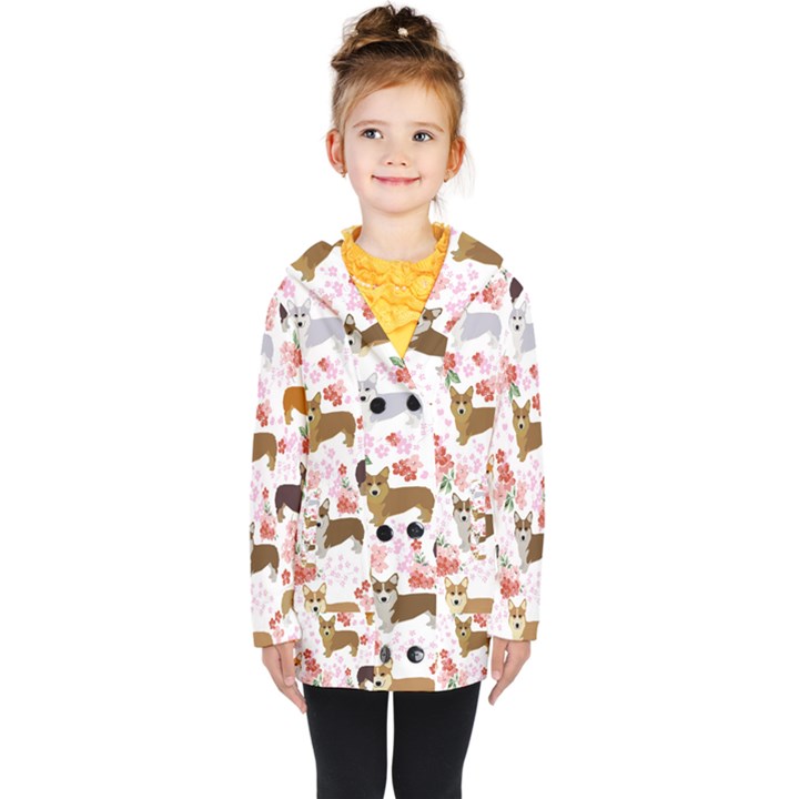 Corgis Corgi Pattern Kids  Double Breasted Button Coat