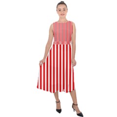 Diamond Red Red White Stripe Skinny Midi Tie-back Chiffon Dress by thomaslake