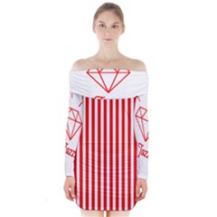 Diamond Red Red White Stripe Skinny Long Sleeve Off Shoulder Dress