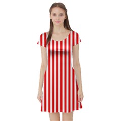 Diamond Red Red White Stripe Skinny Short Sleeve Skater Dress by thomaslake