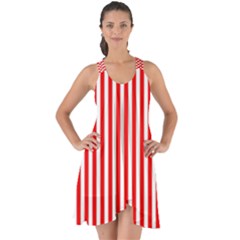 Diamond Red Red White Stripe Skinny Show Some Back Chiffon Dress by thomaslake