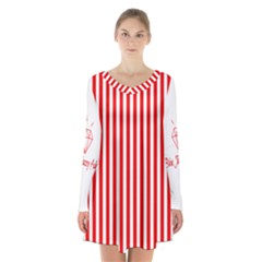 Diamond Red Red White Stripe Skinny Long Sleeve Velvet V-neck Dress