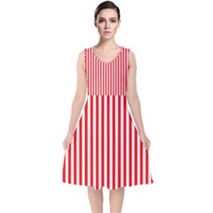 Diamond Red Red White Stripe Skinny V-neck Midi Sleeveless Dress  by thomaslake