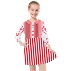 Diamond Red Red White Stripe Skinny Kids  Quarter Sleeve Shirt Dress by thomaslake