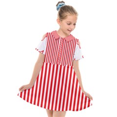 Diamond Red Red White Stripe Skinny Kids  Short Sleeve Shirt Dress