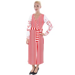 Diamond Red Red White Stripe Skinny Velvet Maxi Wrap Dress by thomaslake