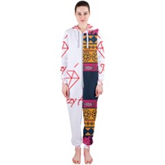 Diamond Red Black Pink Orange African Print Hooded Jumpsuit (ladies)  by thomaslake