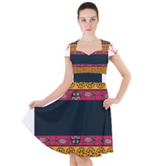 Diamond Red Black Pink Orange African Print Cap Sleeve Midi Dress