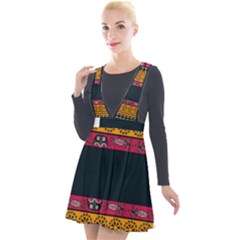 Diamond Red Black Pink Orange African Print Plunge Pinafore Velour Dress