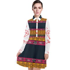 Diamond Red Black Pink Orange African Print Long Sleeve Chiffon Shirt Dress