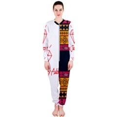 Diamond Red Black Pink Orange African Print Onepiece Jumpsuit (ladies)  by thomaslake