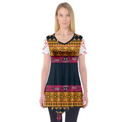 Diamond Red Black Pink Orange African Print Short Sleeve Tunic  by thomaslake