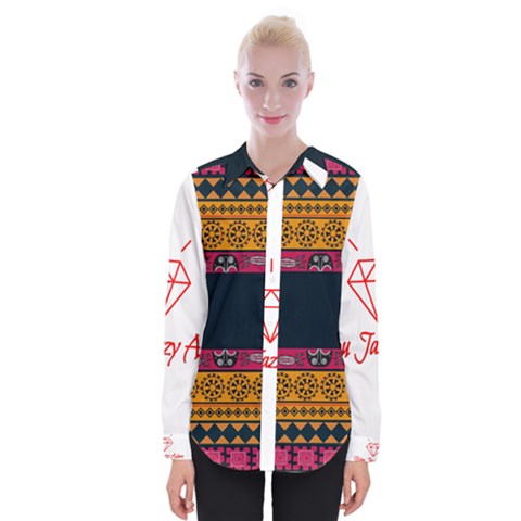 Diamond Red Black Pink Orange African Print Womens Long Sleeve Shirt by thomaslake