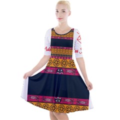 Diamond Red Black Pink Orange African Print Quarter Sleeve A-line Dress by thomaslake