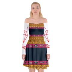 Diamond Red Black Pink Orange African Print Off Shoulder Skater Dress by thomaslake