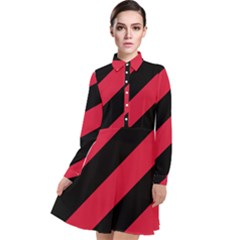 Red Black Stripes Long Sleeve Chiffon Shirt Dress