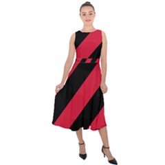 Red Black Stripes Midi Tie-back Chiffon Dress