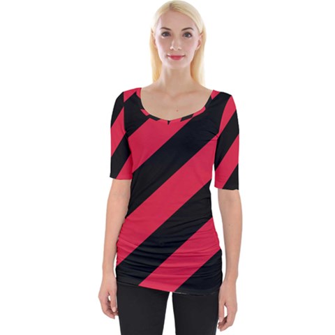 Red Black Stripes Wide Neckline Tee by thomaslake