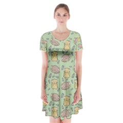 Hamster Pattern Short Sleeve V-neck Flare Dress by Sapixe