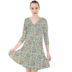 Hamster Pattern Quarter Sleeve Front Wrap Dress by Sapixe