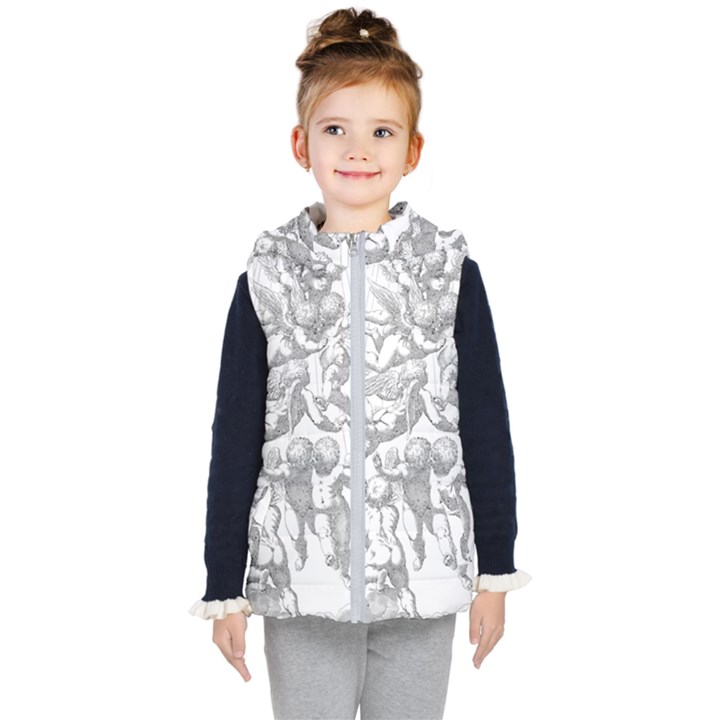 Angel Line Art Religion Angelic Kids  Hooded Puffer Vest