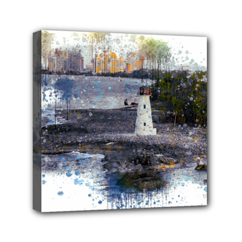 Lighthouse Art Sea Ocean Vintage Mini Canvas 6  X 6  (stretched) by Sapixe