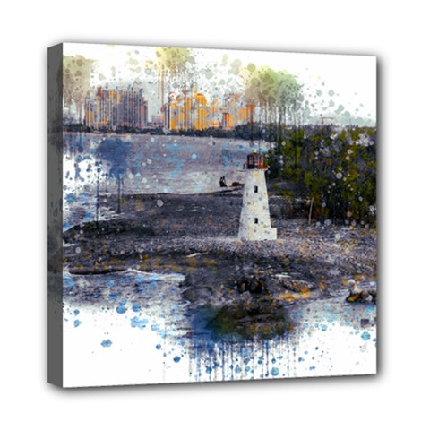 Lighthouse Art Sea Ocean Vintage Mini Canvas 8  X 8  (stretched) by Sapixe