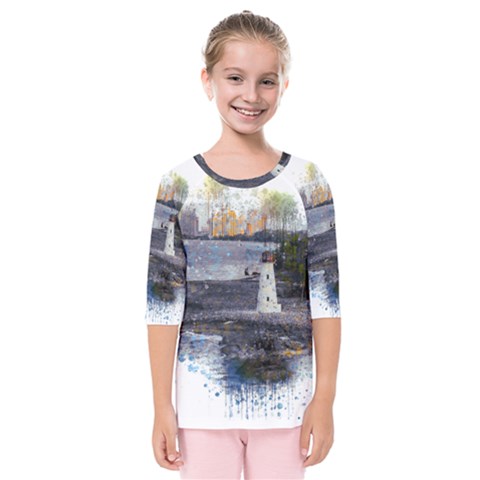 Lighthouse Art Sea Ocean Vintage Kids  Quarter Sleeve Raglan Tee by Sapixe