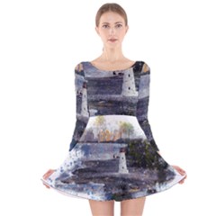 Lighthouse Art Sea Ocean Vintage Long Sleeve Velvet Skater Dress by Sapixe