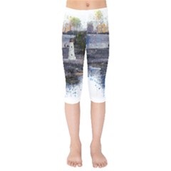 Lighthouse Art Sea Ocean Vintage Kids  Capri Leggings  by Sapixe