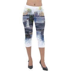 Lighthouse Art Sea Ocean Vintage Lightweight Velour Capri Leggings  by Sapixe