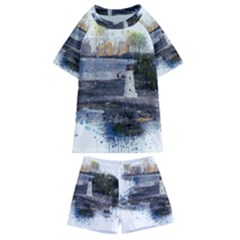 Lighthouse Art Sea Ocean Vintage Kids  Swim Tee And Shorts Set by Sapixe