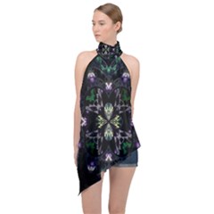 Fractal Fractal Art Texture Halter Asymmetric Satin Top