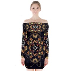 Fractal Stained Glass Ornate Long Sleeve Off Shoulder Dress